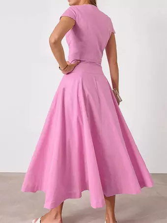 Pink Crop Top And High-Waist Long Skirt Two Piece Co-ord Set For Summer  2026 - Milanoo.com