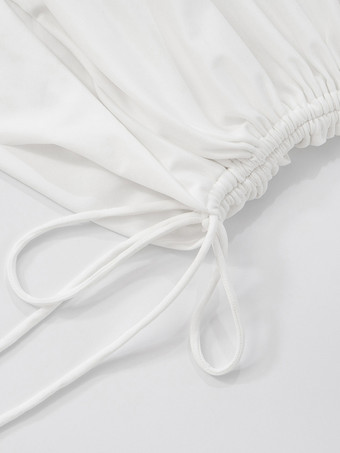 ドローストリングディテール付きホワイトワンショルダープリーツボディコンミニドレス 2025