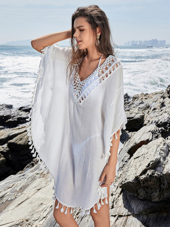 ホワイトビーチカバーアップ クロシェトリム＆タッセル リゾートウェア 2026