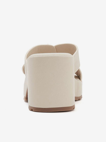 チャンキーヒールスライド レディース オープントゥ バックルディテール サンダルシューズ