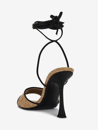 ハイヒールサンダル オープントゥ レースアップ スティレットヒール サンダルシューズ