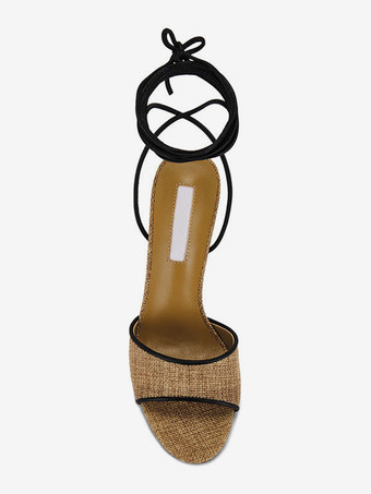 ハイヒールサンダル オープントゥ レースアップ スティレットヒール サンダルシューズ