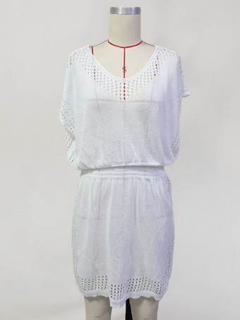 2025年夏にぴったりのホワイトビーチカバーアップ バットウィングスリーブ ミディドレス