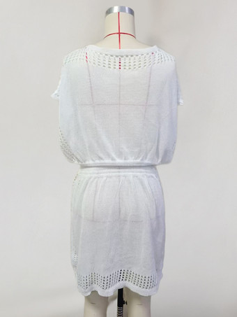 2025年夏にぴったりのホワイトビーチカバーアップ バットウィングスリーブ ミディドレス