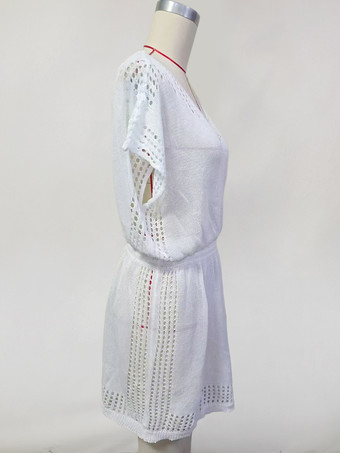 2025年夏にぴったりのホワイトビーチカバーアップ バットウィングスリーブ ミディドレス