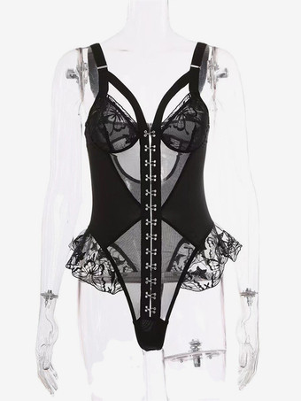 女性用ランジェリー コルセット テディ レース ブラック 女性用セクシーテディ