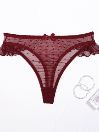 セクシーランジェリー 2ピース バックレス リボン バーガンディ ブラ パンティ セット