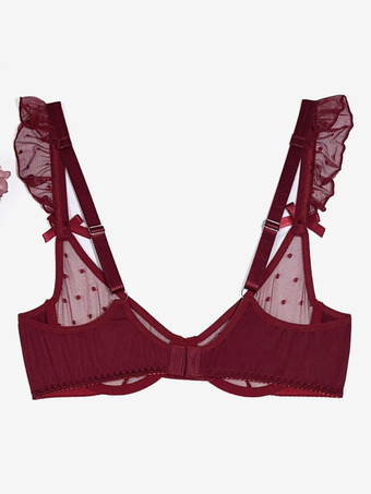 セクシーランジェリー 2ピース バックレス リボン バーガンディ ブラ パンティ セット