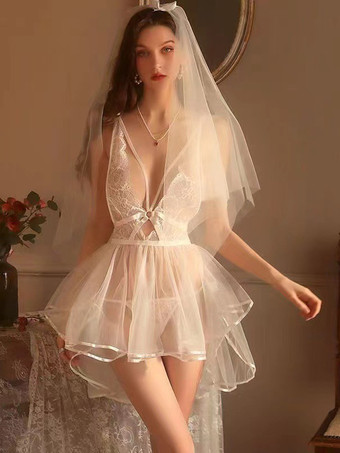 ホワイト ブライダルウェディングコスチューム ランジェリー 女性用セクシーコスチューム