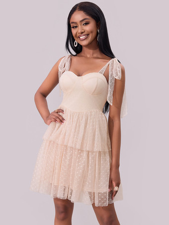 アプリコットスイートハートネックライン レイヤードミニパーティードレス（アプリコット）2025