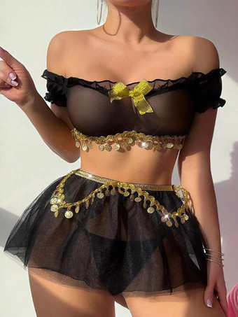 ブラック バックレスランジェリー レース セクシー ブラック 3ピース ダンスウェア コスチューム ブラ パンティ セット