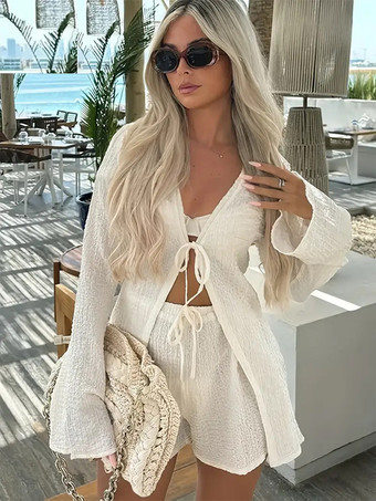 アプリコットアプリコットのツーピースコーデセット（タイフロントトップスとショーツ付き）2025