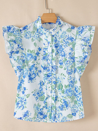 2025年夏にぴったりの花柄フリル袖ブラウス