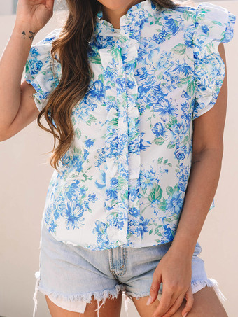 2025年夏にぴったりの花柄フリル袖ブラウス