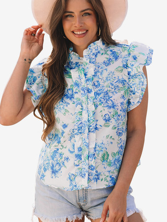 2025年夏にぴったりの花柄フリル袖ブラウス