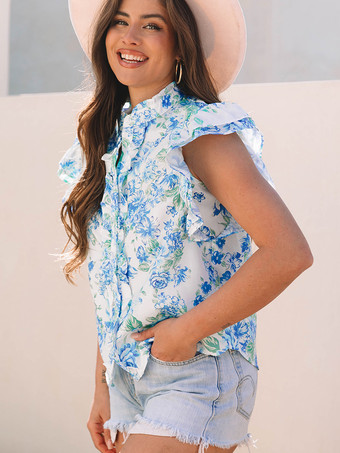 2025年夏にぴったりの花柄フリル袖ブラウス