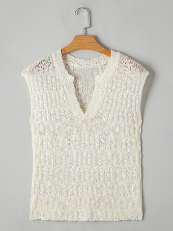 2025年夏にぴったりのホワイトキャップスリーブVネックニットトップス