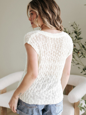 2025年夏にぴったりのホワイトキャップスリーブVネックニットトップス