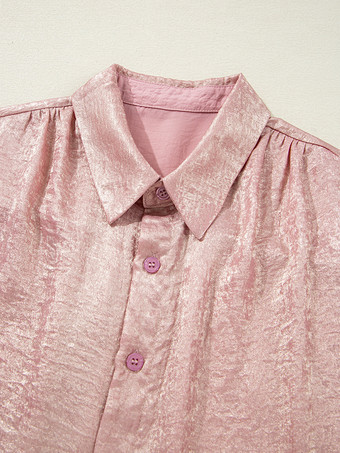 ソフトピンクの半袖シャツ（光沢のある生地）2025