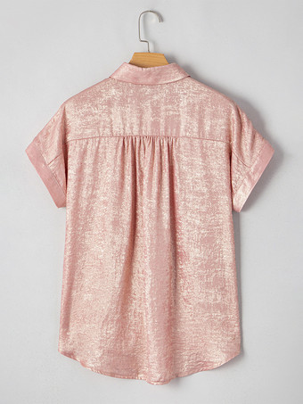 ソフトピンクの半袖シャツ（光沢のある生地）2025