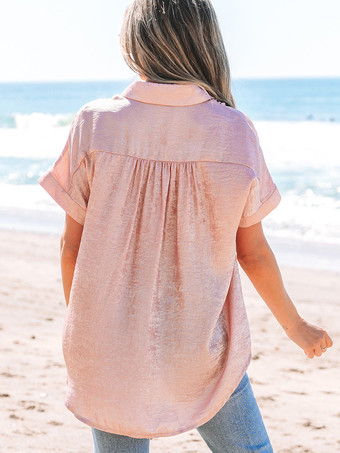 ソフトピンクの半袖シャツ（光沢のある生地）2025