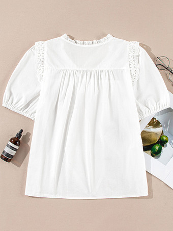 2025年夏にぴったりのホワイト半袖レーストリムブラウス
