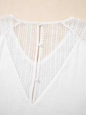 ホワイトVネック中空Tシャツ サマートップス 2025