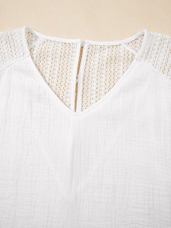 ホワイトVネック中空Tシャツ サマートップス 2025