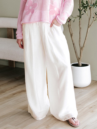 アイボリー オフホワイト パラッツォパンツ（ウエスト調節可能）2025