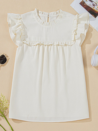 2025年夏向けフリル付きフラッタースリーブブラウス