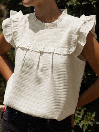 2025年夏向けフリル付きフラッタースリーブブラウス