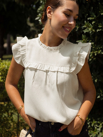 2025年夏向けフリル付きフラッタースリーブブラウス