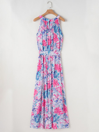 2025年夏にぴったりの花柄ノースリーブベルト付きマキシドレス