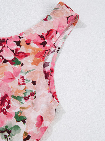 2025年夏向け花柄オープンバックノースリーブトップス