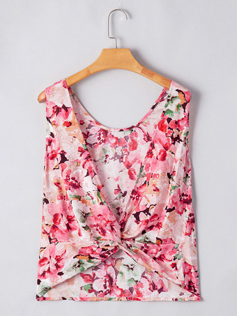 2025年夏向け花柄オープンバックノースリーブトップス