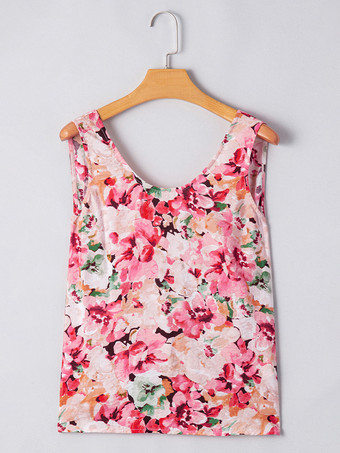 2025年夏向け花柄オープンバックノースリーブトップス