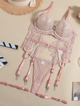 ブライダルウェディングセクシーランジェリー4ピースレースホワイトブラショーツセット