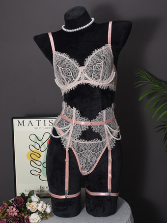 ブライダルウェディングセクシーランジェリー4ピースレースホワイトブラショーツセット