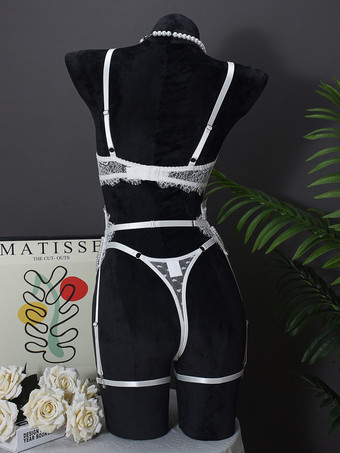 ブライダルウェディングセクシーランジェリー4ピースレースホワイトブラショーツセット