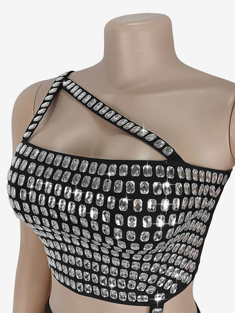 ラインストーン付きワンショルダーボディコンミニドレス（アシンメトリーデザイン）2025