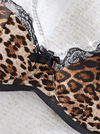 セクシーランジェリー 4ピース キリン柄 レース ブラウン 大人用 ブラ＆ショーツセット