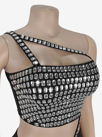 ラインストーン付きワンショルダーボディコンミニドレス（アシンメトリーデザイン）2025