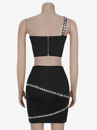 ラインストーン付きワンショルダーボディコンミニドレス（アシンメトリーデザイン）2025