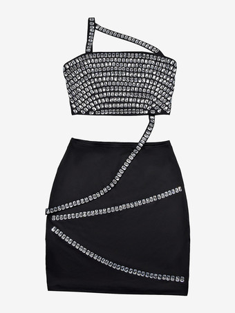 ラインストーン付きワンショルダーボディコンミニドレス（アシンメトリーデザイン）2025