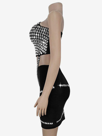 ラインストーン付きワンショルダーボディコンミニドレス（アシンメトリーデザイン）2025