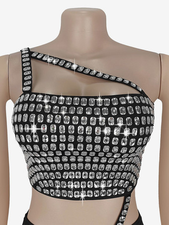 ラインストーン付きワンショルダーボディコンミニドレス（アシンメトリーデザイン）2025