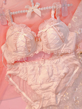 Completo intimo Sweet Lolita senza ferretto con fiocchi bianchi e pantaloni in pizzo