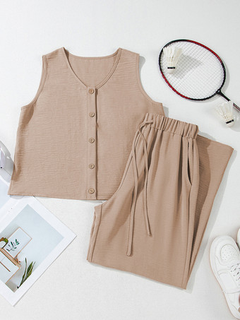 ノースリーブトップスとワイドレッグパンツの夏ツーピースコーデセット 2025