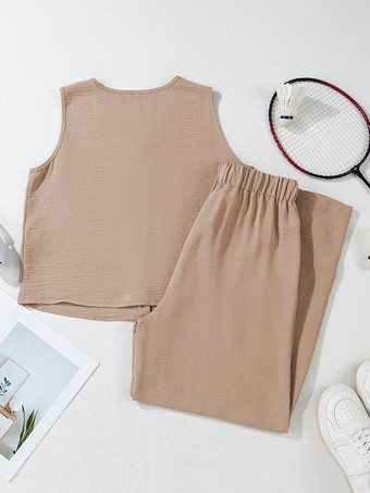 ノースリーブトップスとワイドレッグパンツの夏ツーピースコーデセット 2025