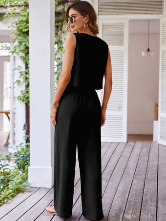 ノースリーブトップスとワイドレッグパンツの夏ツーピースコーデセット 2025